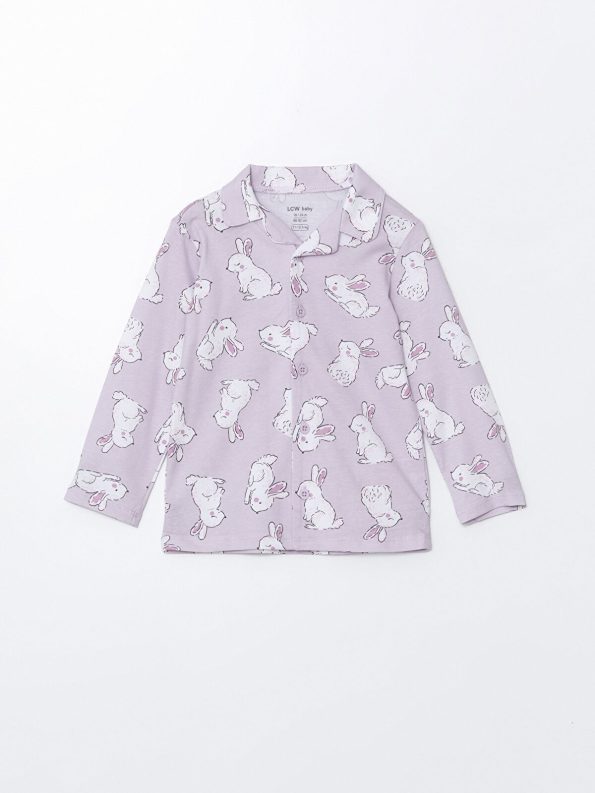 LCW Baby Lilac Shirt Collar Girl Baby Pajama Set