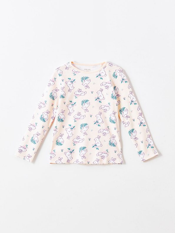 Floral Print Crew Neck Sweatshirt and Pants Set for Baby Girls