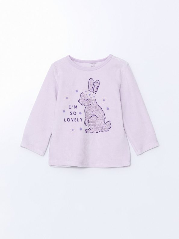 LCW Kids Pink Velour Bunny Print Pajama Set