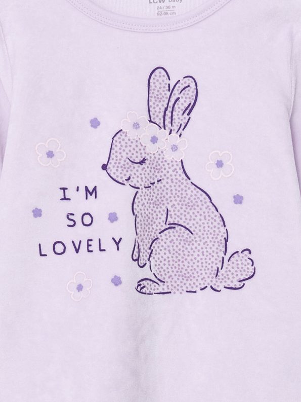 LCW Kids Pink Velour Bunny Print Pajama Set