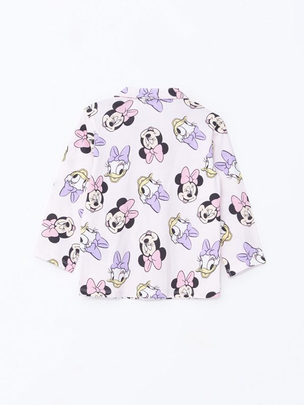 LCW Baby Pink Polo Collar Long Sleeve Minnie Mouse Printed Pajama Set
