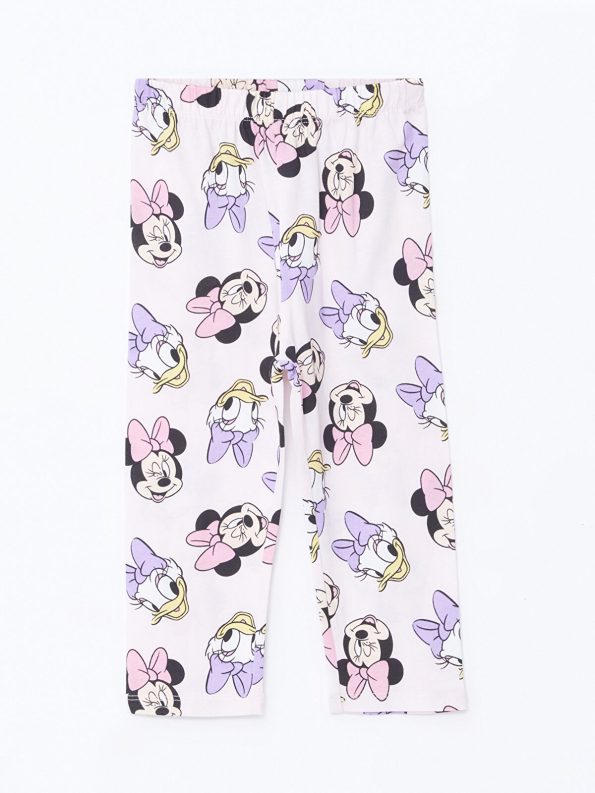LCW Baby Pink Polo Collar Long Sleeve Minnie Mouse Printed Pajama Set