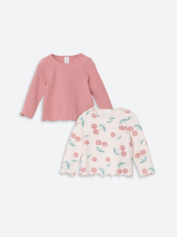 LCW Baby Cream Bicycle Neck Girls' T-Shirt Set