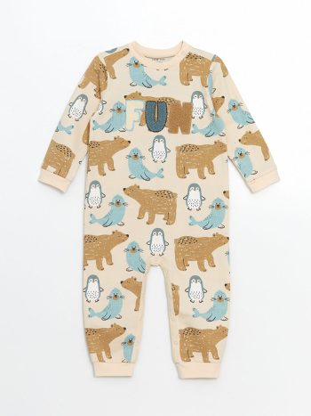 LCW Baby Blue Printed Long Sleeve Romper for Boys