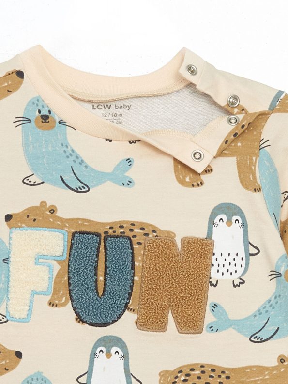 LCW Baby Blue Printed Long Sleeve Romper for Boys