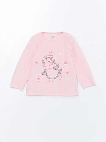 LCW Baby Pink Velvet Bicycle Neck Pajama Set for Girls