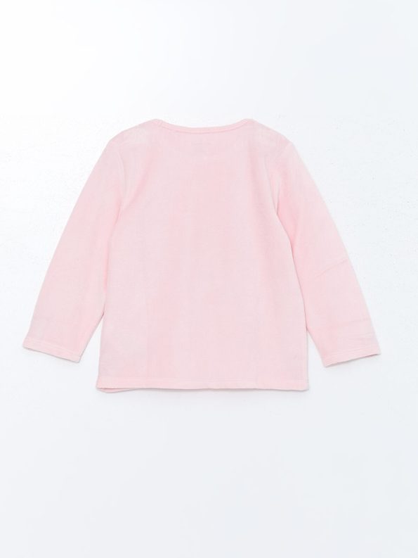 LCW Baby Pink Velvet Bicycle Neck Pajama Set for Girls