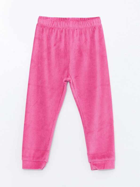 LCW Baby Pink Velvet Bicycle Neck Pajama Set for Girls