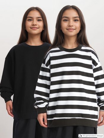 LCW Kids Black Crew Neck Long Sleeve Girls Sweatshirt Set