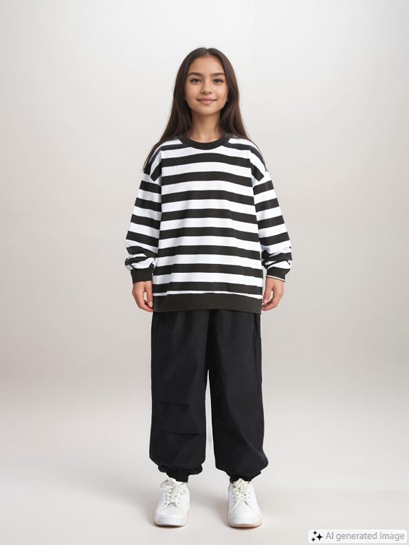 LCW Kids Black Crew Neck Long Sleeve Girls Sweatshirt Set