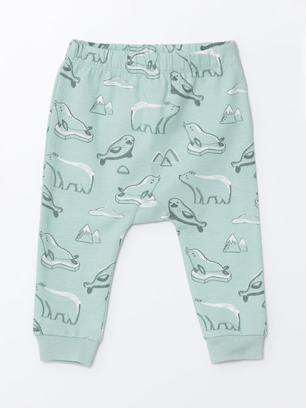 LCW Baby Green Crew Neck Printed Boys Cardigan and Pants Set