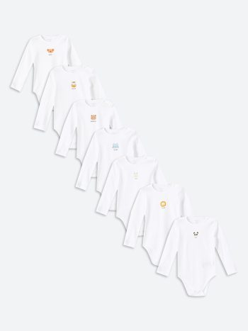 LCW Baby Cream Bicycle Neck Unisex Snap Bodysuit Set of 7