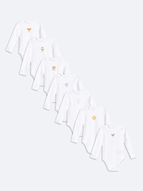 LCW Baby Cream Bicycle Neck Unisex Snap Bodysuit Set of 7