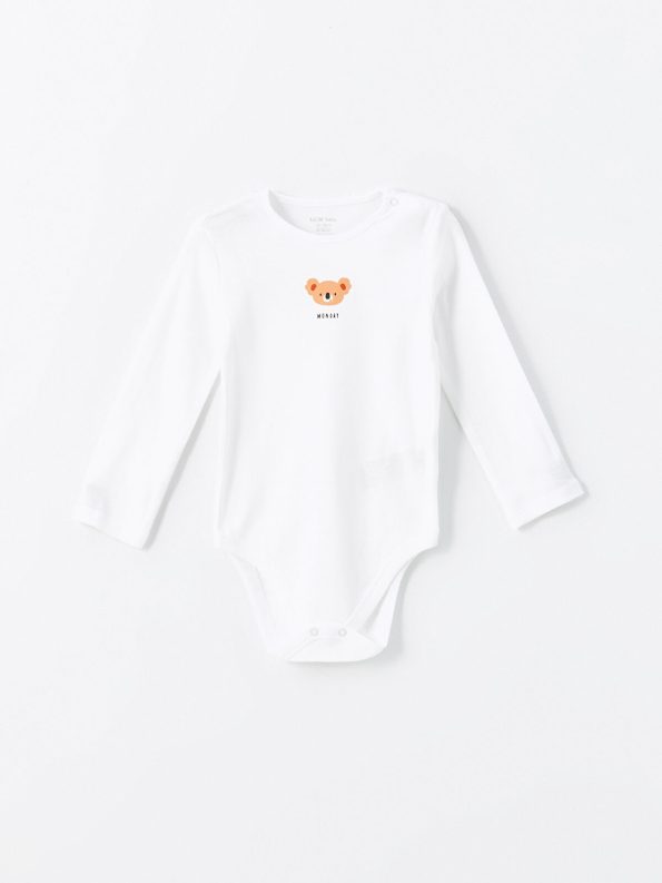 LCW Baby Cream Bicycle Neck Unisex Snap Bodysuit Set of 7