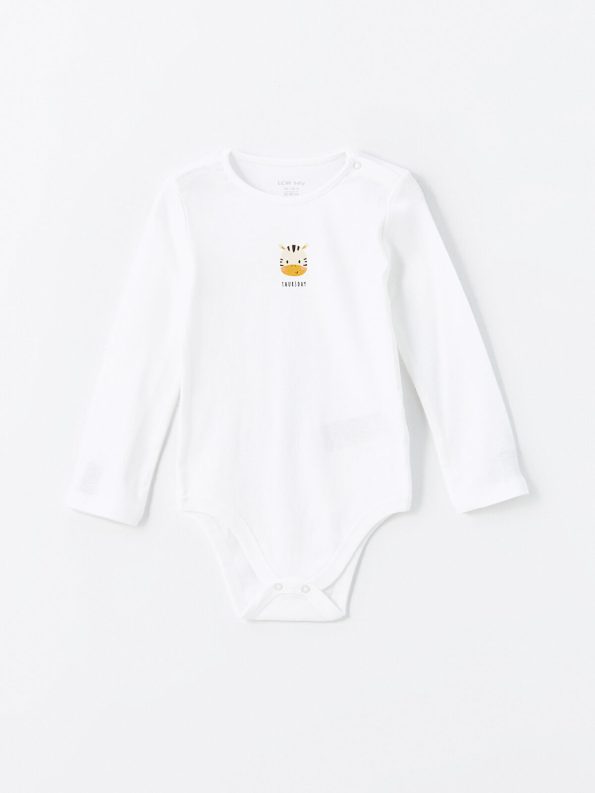 LCW Baby Cream Bicycle Neck Unisex Snap Bodysuit Set of 7
