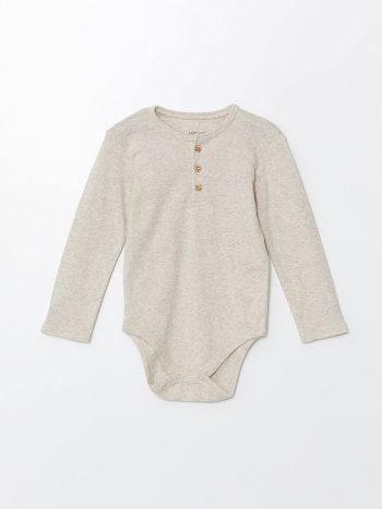 LCW Baby Cream Long Sleeve Basic Boys' Bodysuit