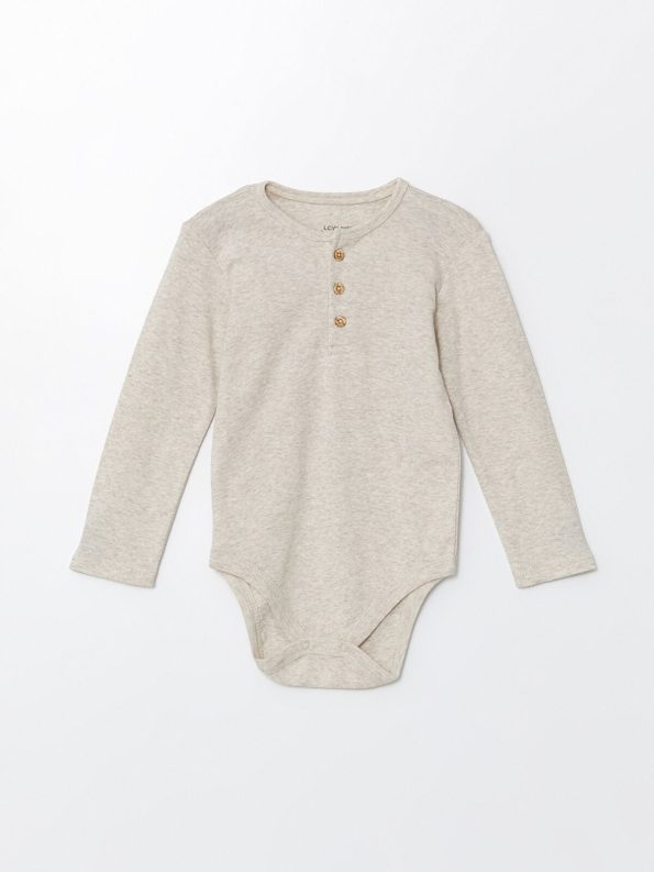 LCW Baby Cream Long Sleeve Basic Boys' Bodysuit