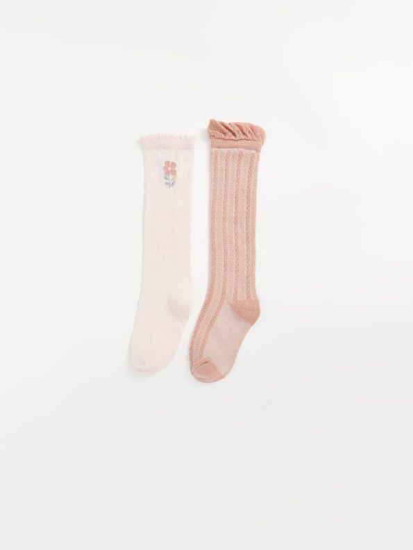 LCW Baby Pink Patterned Knee-High Socks Set for Girls