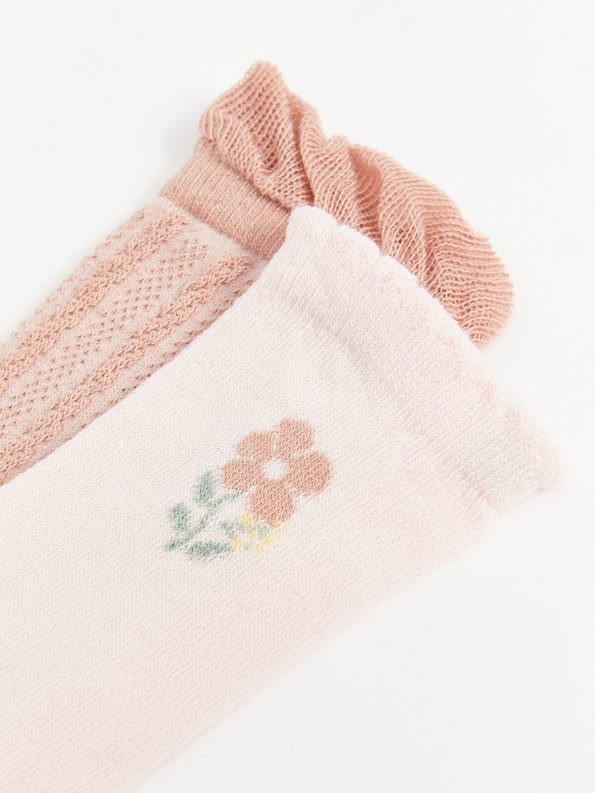 LCW Baby Pink Patterned Knee-High Socks Set for Girls
