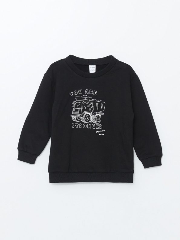 LCW Kids Black Printed Crew Neck Sweatshirt and Pants Set