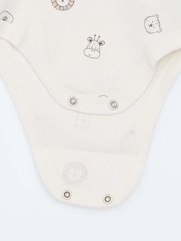 LCW Baby Ecru Printed Long Sleeve Bodysuit Set for Boys