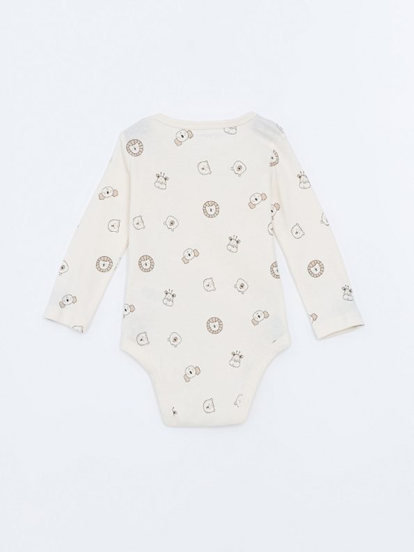 LCW Baby Ecru Printed Long Sleeve Bodysuit Set for Boys