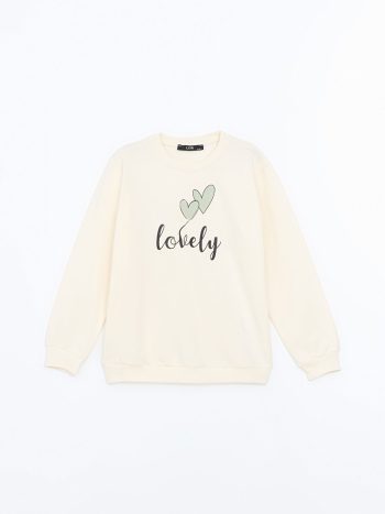 LCW Kids Cream Crew Neck Girls Sweatshirt