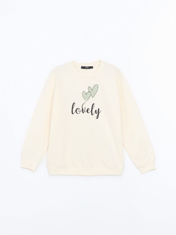 LCW Kids Cream Crew Neck Girls Sweatshirt