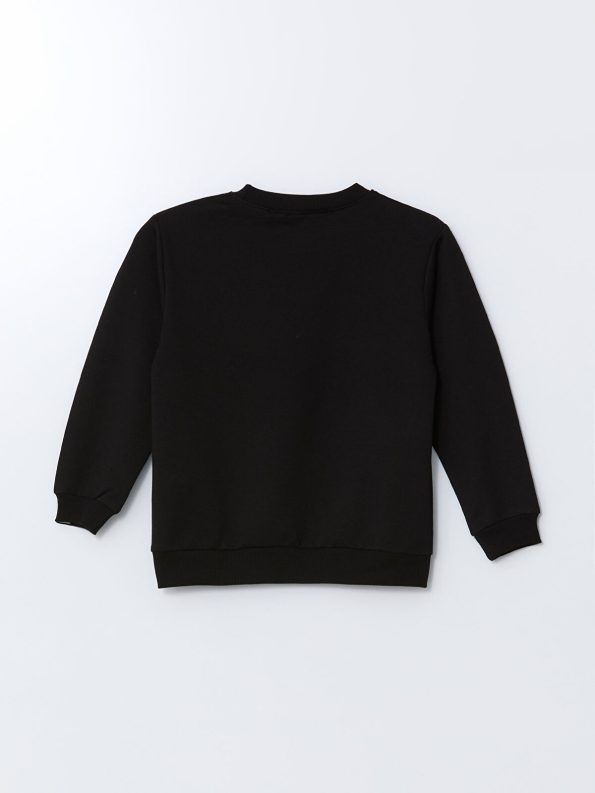 LCW Kids Black Crew Neck Printed Baby Boy Sweatshirt