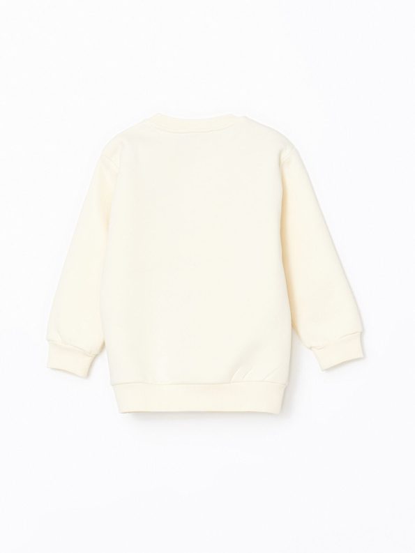 LCW Kids Cream Printed Crew Neck Sweatshirt for Boys