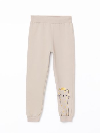 LCW Kids Beige Elastic Waist Thick Girls' Baby Sweatpants Set