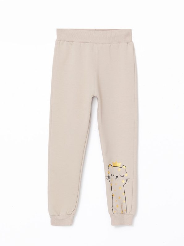 LCW Kids Beige Elastic Waist Thick Girls' Baby Sweatpants Set