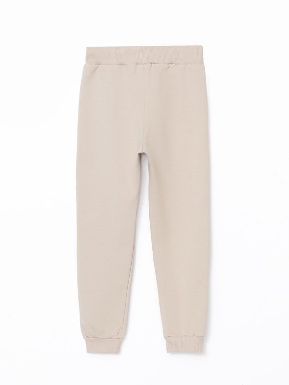 LCW Kids Beige Elastic Waist Thick Girls' Baby Sweatpants Set