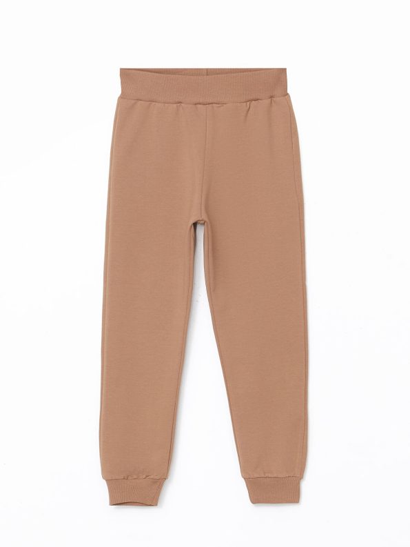 LCW Kids Beige Elastic Waist Thick Girls' Baby Sweatpants Set