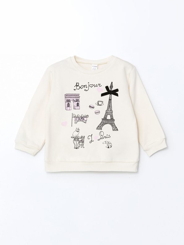 Printed Long Sleeve Crew Neck Sweatshirt for Baby Girls