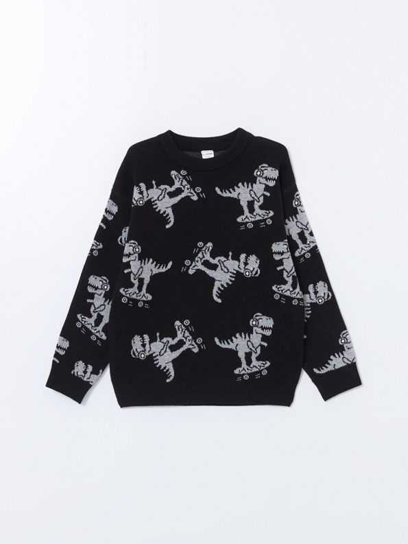 LCW Kids Black Printed Crew Neck Sweater for Boys