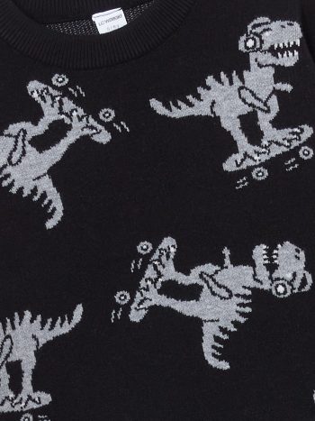 LCW Kids Black Printed Crew Neck Sweater for Boys