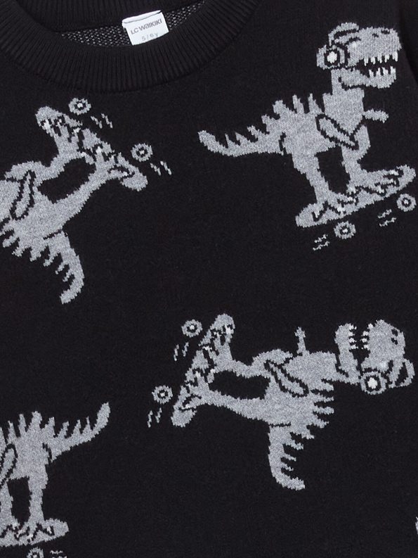 LCW Kids Black Printed Crew Neck Sweater for Boys