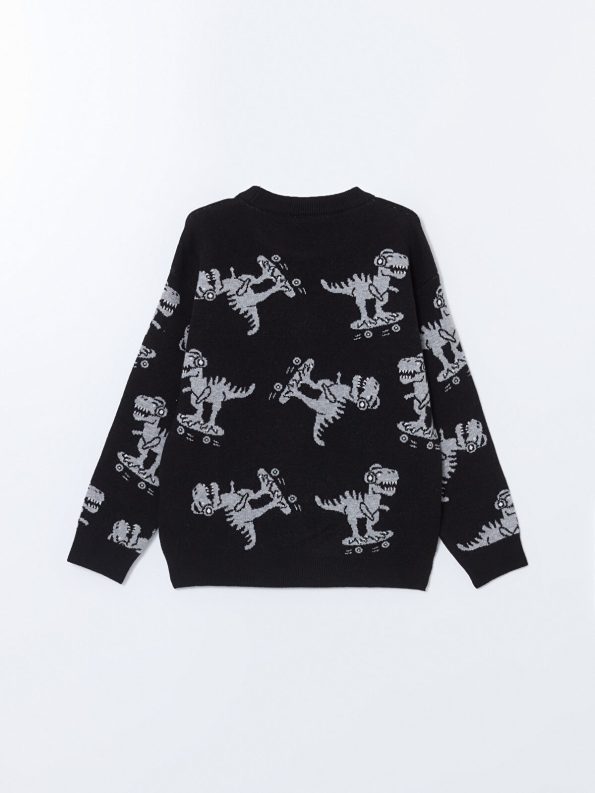 LCW Kids Black Printed Crew Neck Sweater for Boys