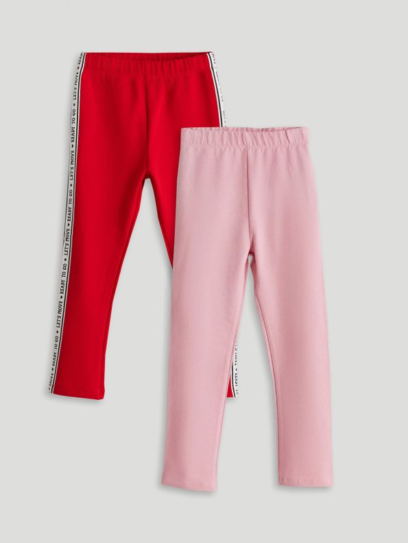 LCW Kids Red Elastic Waistband Girls' Leggings - Set of 2