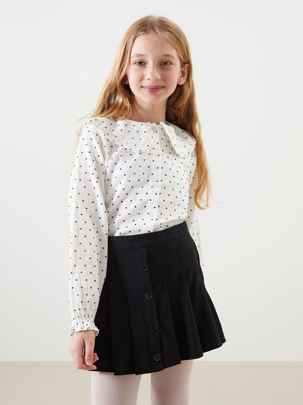 LCW Kids Cream Peter Pan Collar Polka Dot Shirt