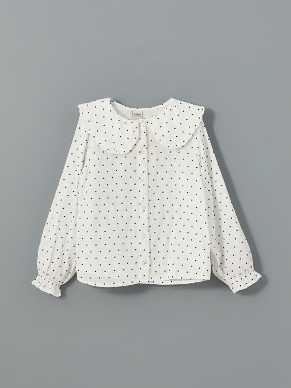 LCW Kids Cream Peter Pan Collar Polka Dot Shirt