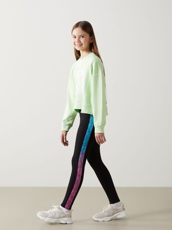 LCW Kids Black Elastic Waist Leggings for Girls