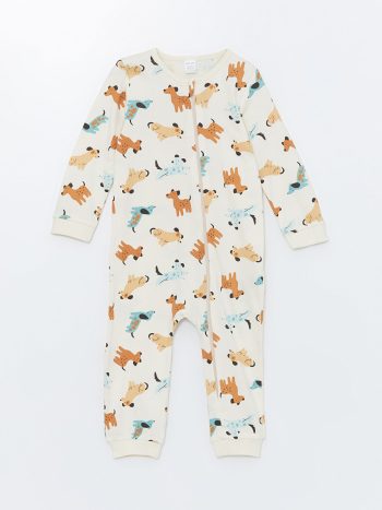 LCW Baby Beige Printed Baby Boy Bodysuit