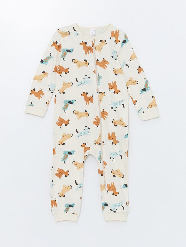 LCW Baby Beige Printed Baby Boy Bodysuit