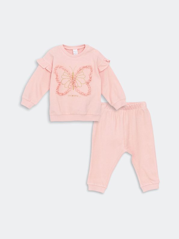 LCW Baby Pink Crew Neck Sweatshirt and Leggings Set