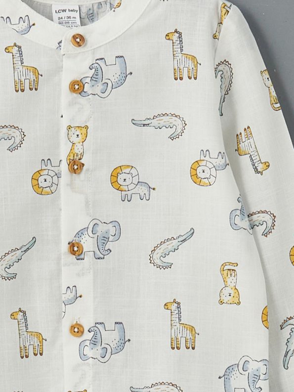 LCW Baby Cream Printed Collar Shirt for Boys