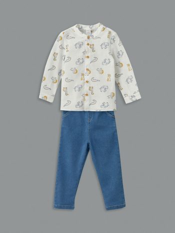 LCW Baby Cream High Collar Boys' Shirt and Pants Set