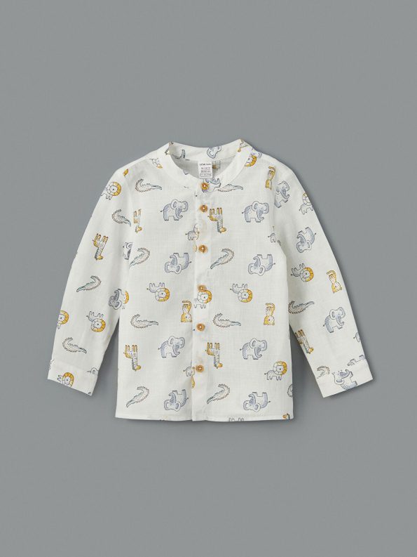 LCW Baby Cream High Collar Boys' Shirt and Pants Set