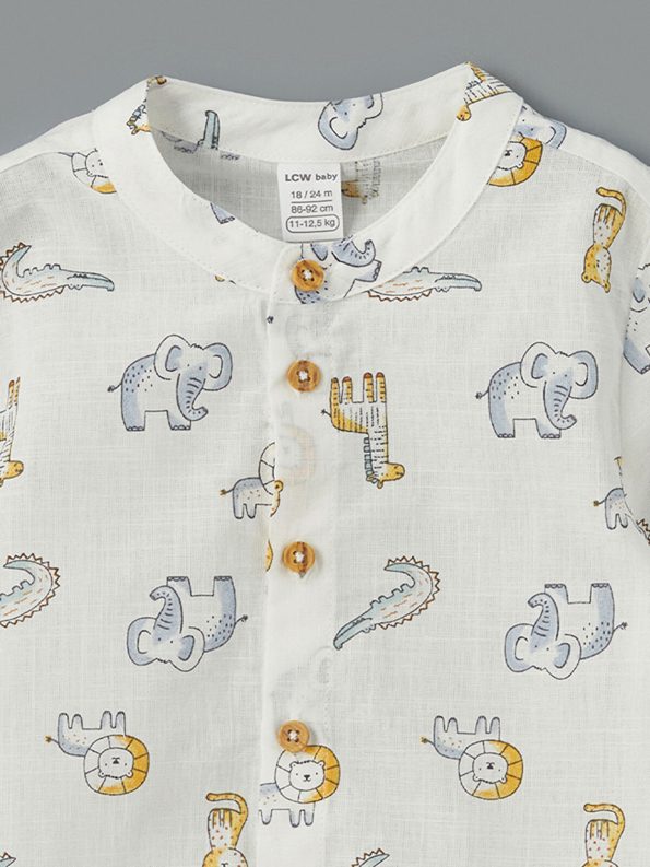 LCW Baby Cream High Collar Boys' Shirt and Pants Set